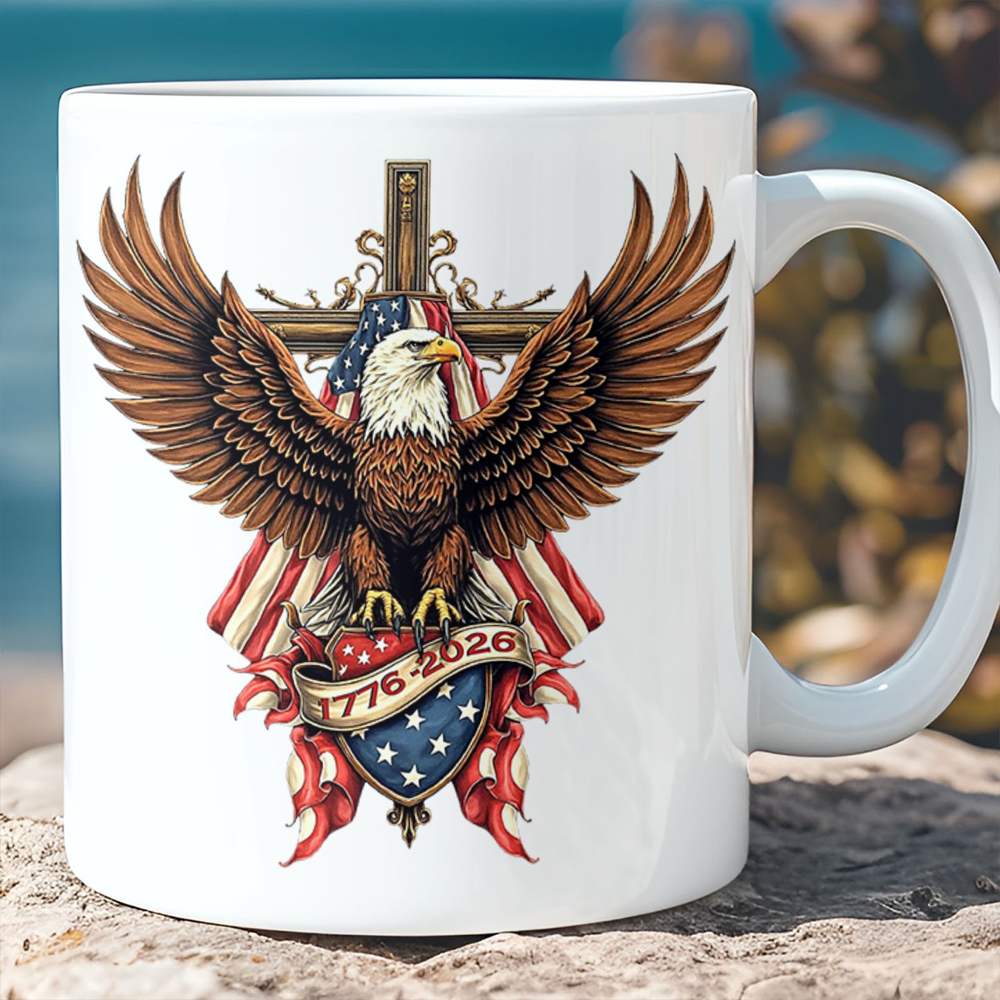 250 Years USA Anniversary Mug | Patriotic Eagle US Flag 1776–2026 White Mug Accent Mug 684454