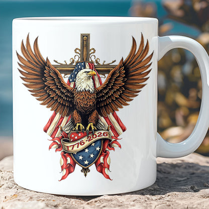 250 Years USA Anniversary Mug | Patriotic Eagle US Flag 1776–2026 White Mug Accent Mug 684454
