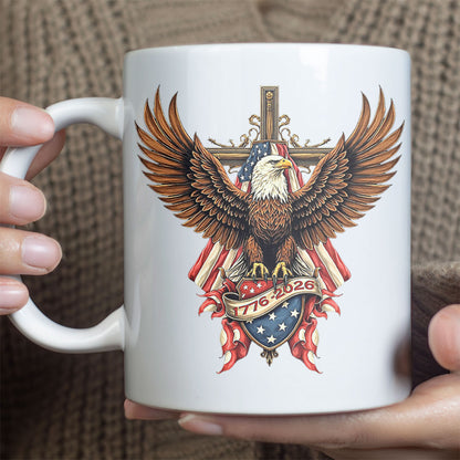 250 Years USA Anniversary Mug | Patriotic Eagle US Flag 1776–2026 White Mug Accent Mug 684454