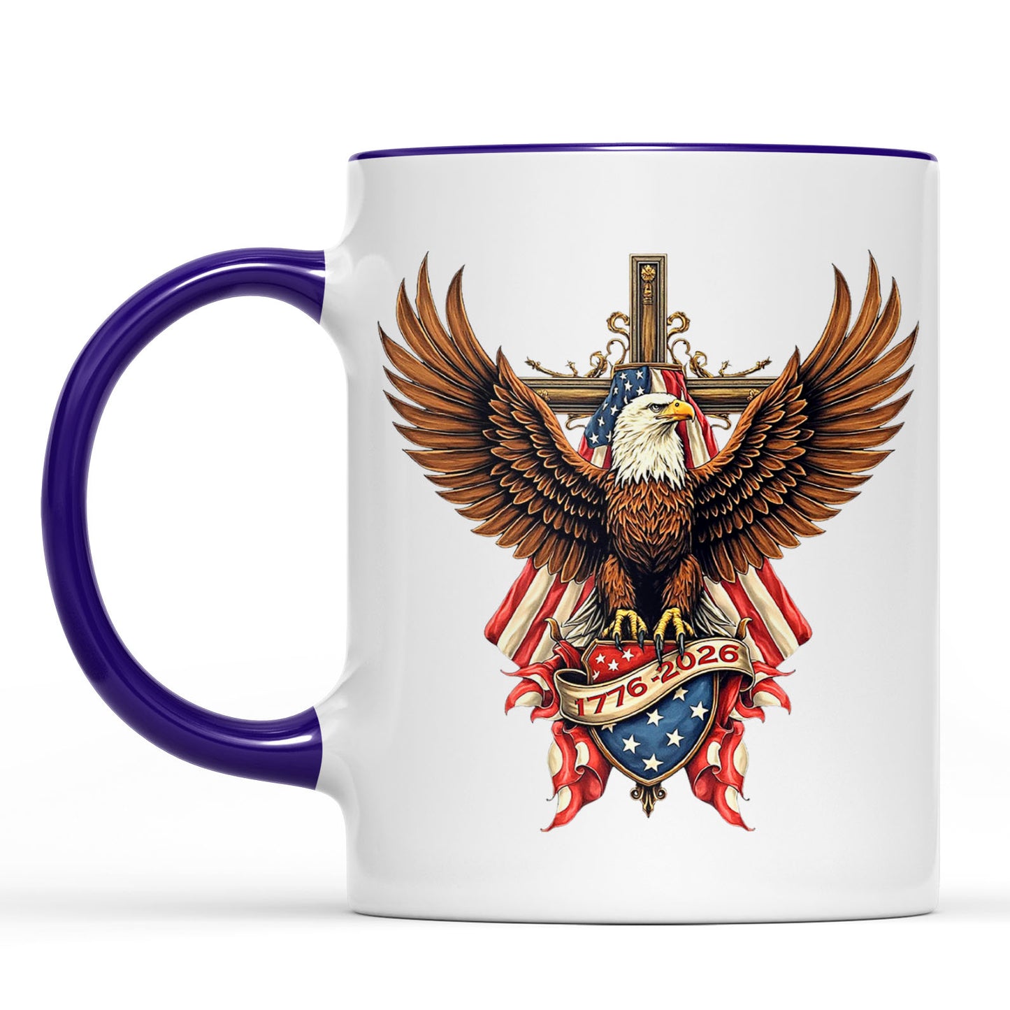 250 Years USA Anniversary Mug | Patriotic Eagle US Flag 1776–2026 White Mug Accent Mug 684454