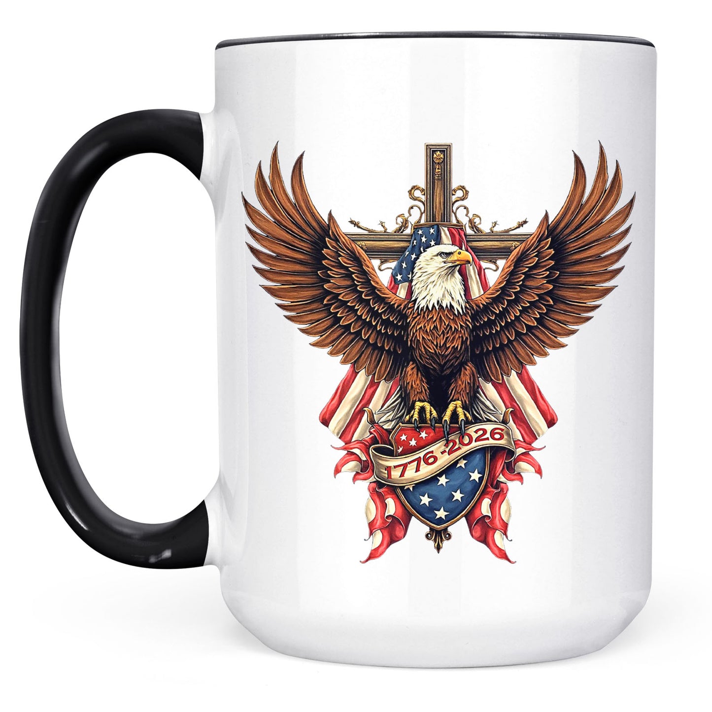 250 Years USA Anniversary Mug | Patriotic Eagle US Flag 1776–2026 White Mug Accent Mug 684454