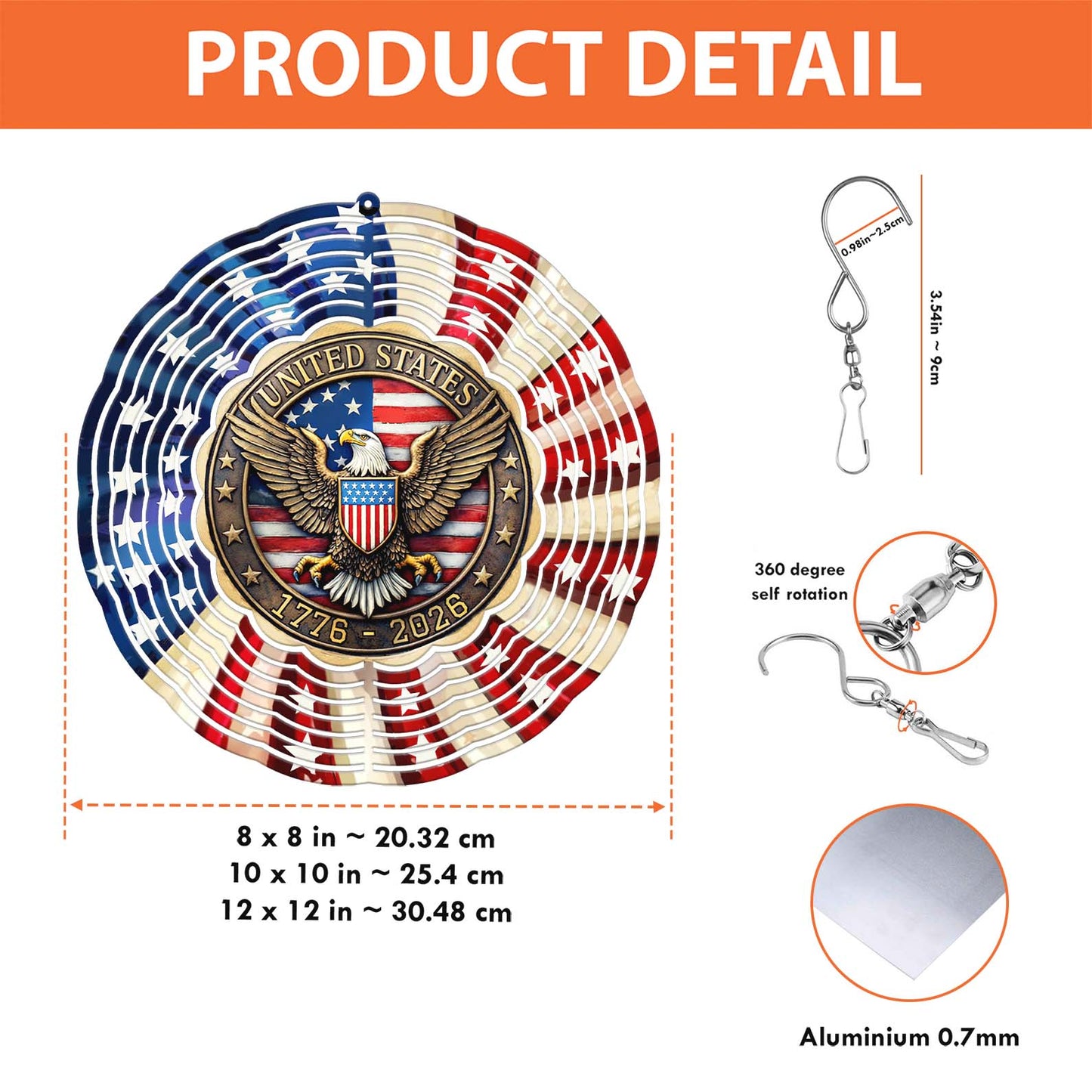 Patriotic Eagle 250th Anniversary Wind Spinner | 250 Years Of America 1776–2026 Wind Spinner | Patriotic Garden Decor 684468