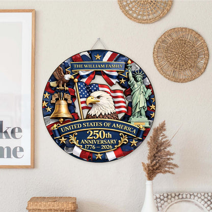 Personalized America 250th Anniversary Wooden Sign | 1776-2026 Semiquincentennial Wood Wreath | Patriotic Decor 684477