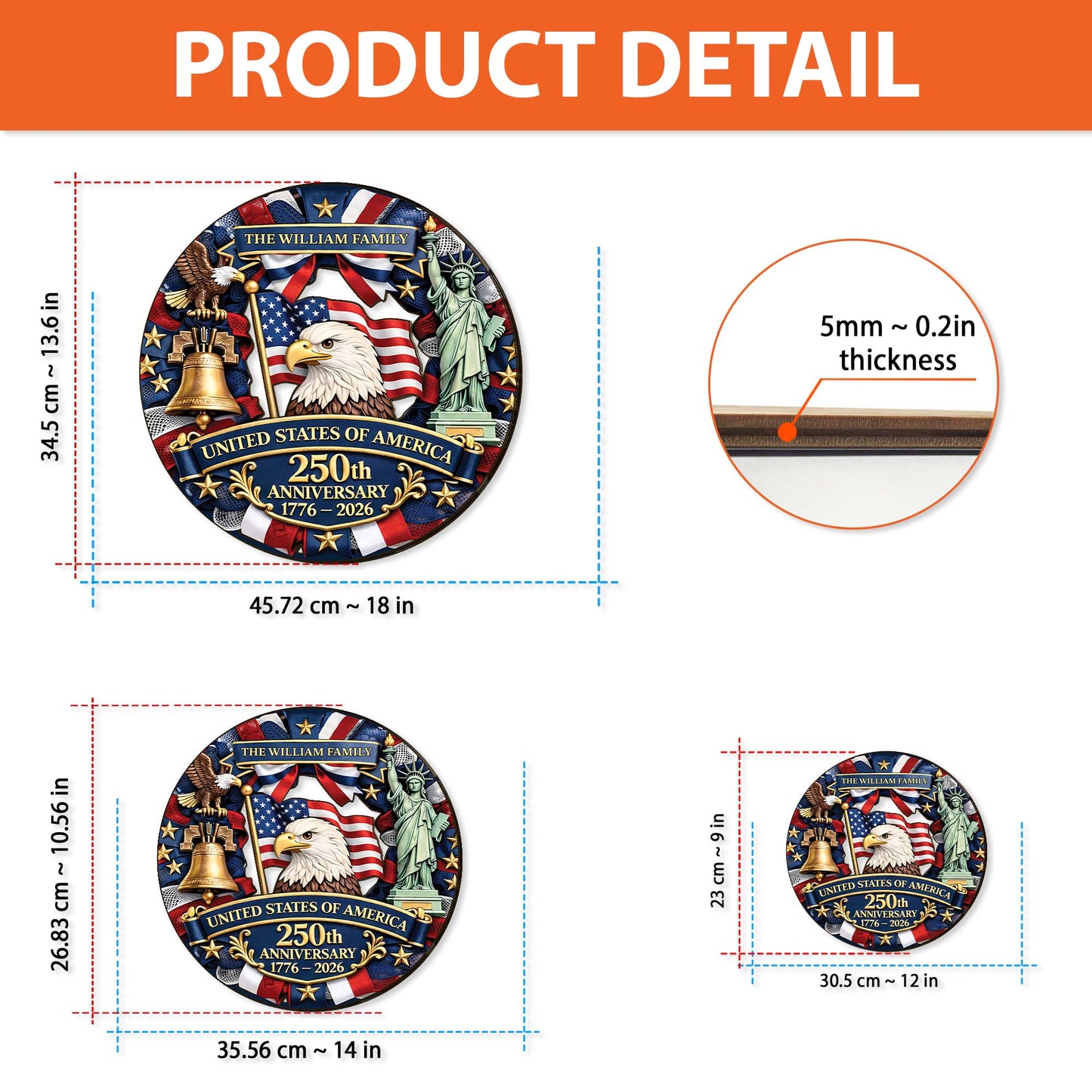 Personalized America 250th Anniversary Wooden Sign | 1776-2026 Semiquincentennial Wood Wreath | Patriotic Decor 684477