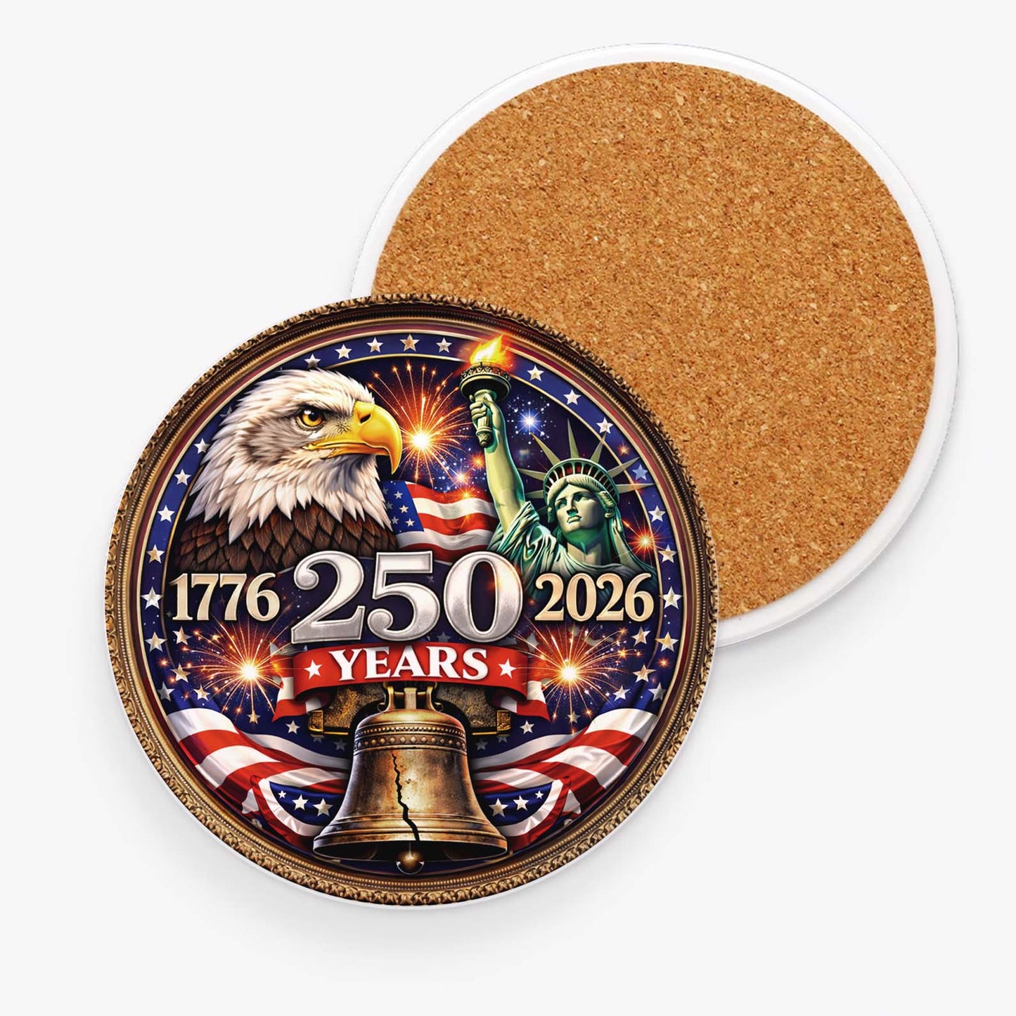 250 Years USA Anniversary Ceramic Coaster | Patriotic Eagle Liberty Coaster 684510