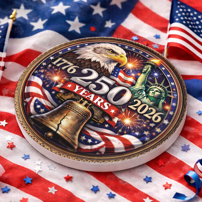 250 Years USA Anniversary Ceramic Coaster | Patriotic Eagle Liberty Coaster 684510