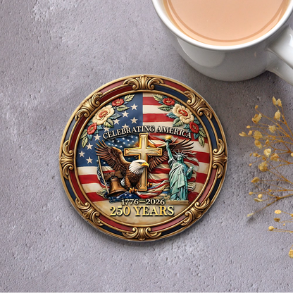 Celebrating 250 Years USA Anniversary Ceramic Coaster | Patriotic Eagle Liberty 1776–2026 Coaster 684511