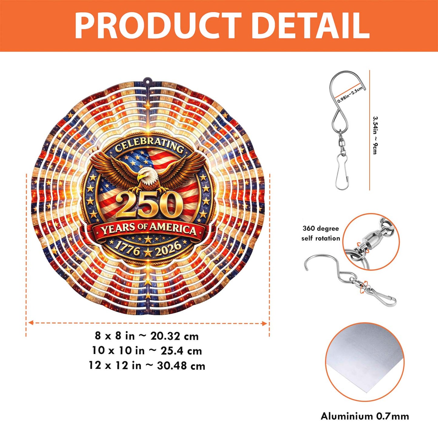 Patriotic Bald Eagle 250 Years Anniversary USA Wind Spinner | 4th of July 1776–2026 Outdoor Decor 684531