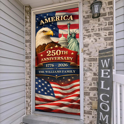 Personalized 250 Years of America Door Cover | Custom Name Patriotic Eagle USA Door Decor 684556