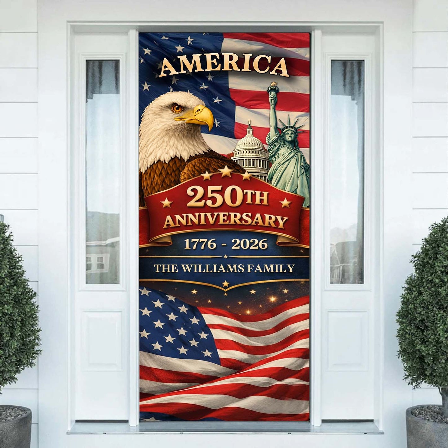 Personalized 250 Years of America Door Cover | Custom Name Patriotic Eagle USA Door Decor 684556