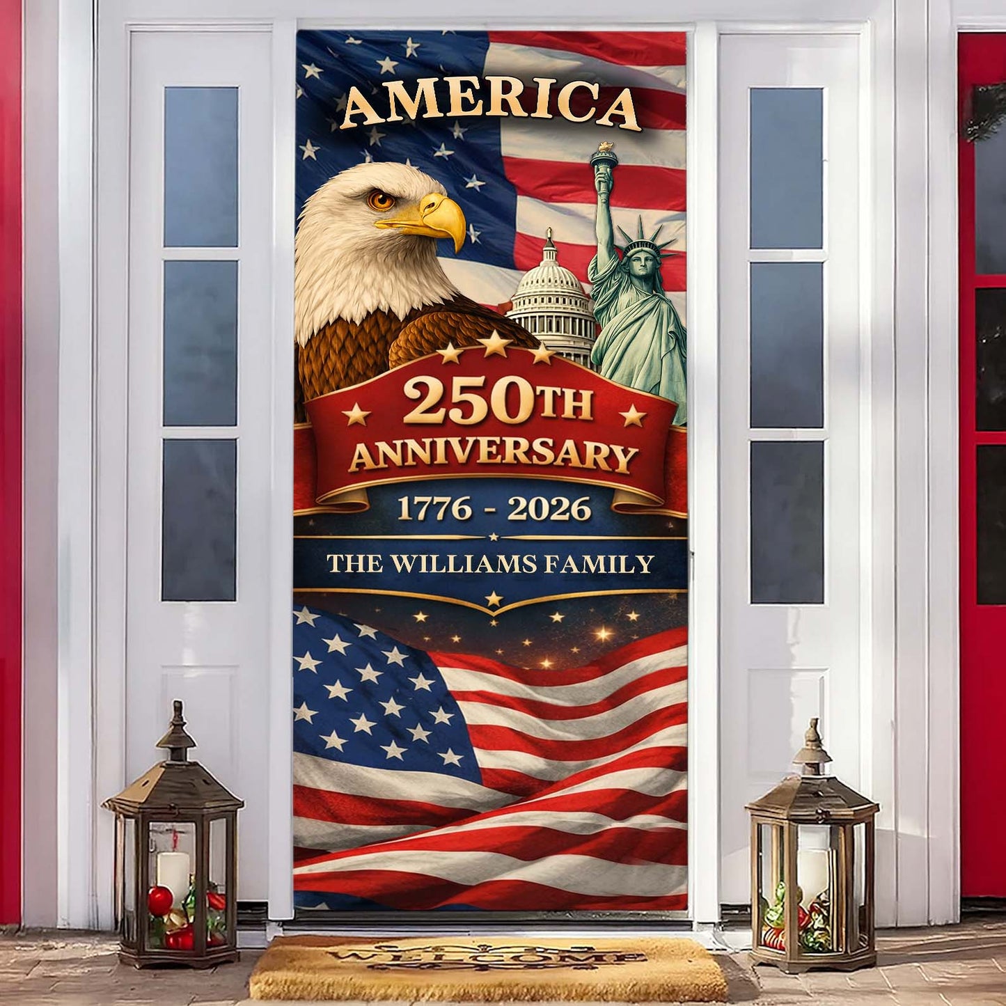 Personalized 250 Years of America Door Cover | Custom Name Patriotic Eagle USA Door Decor 684556