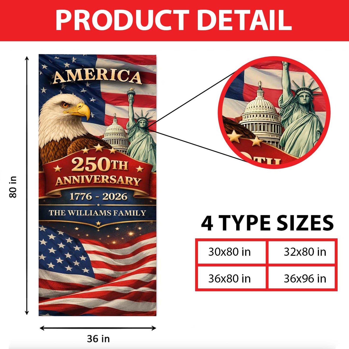 Personalized 250 Years of America Door Cover | Custom Name Patriotic Eagle USA Door Decor 684556