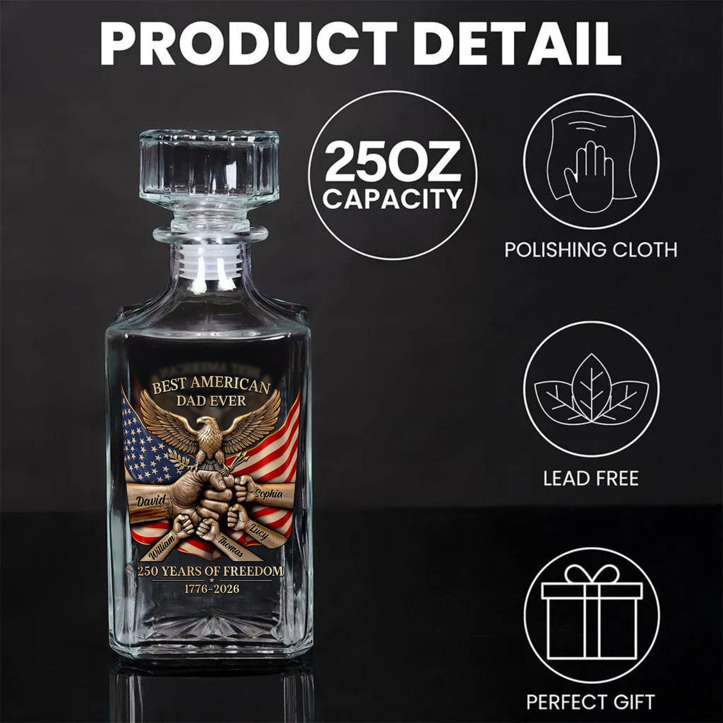 Personalized 250 Years of Freedom Whiskey Decanter Set | Best American Dad Ever Whiskey Glass Whiskey Bottle 684609