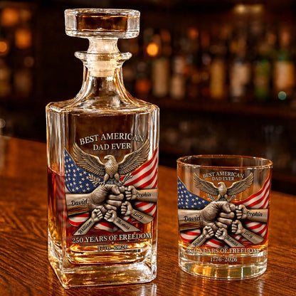 Personalized 250 Years of Freedom Whiskey Decanter Set | Best American Dad Ever Whiskey Glass Whiskey Bottle 684609