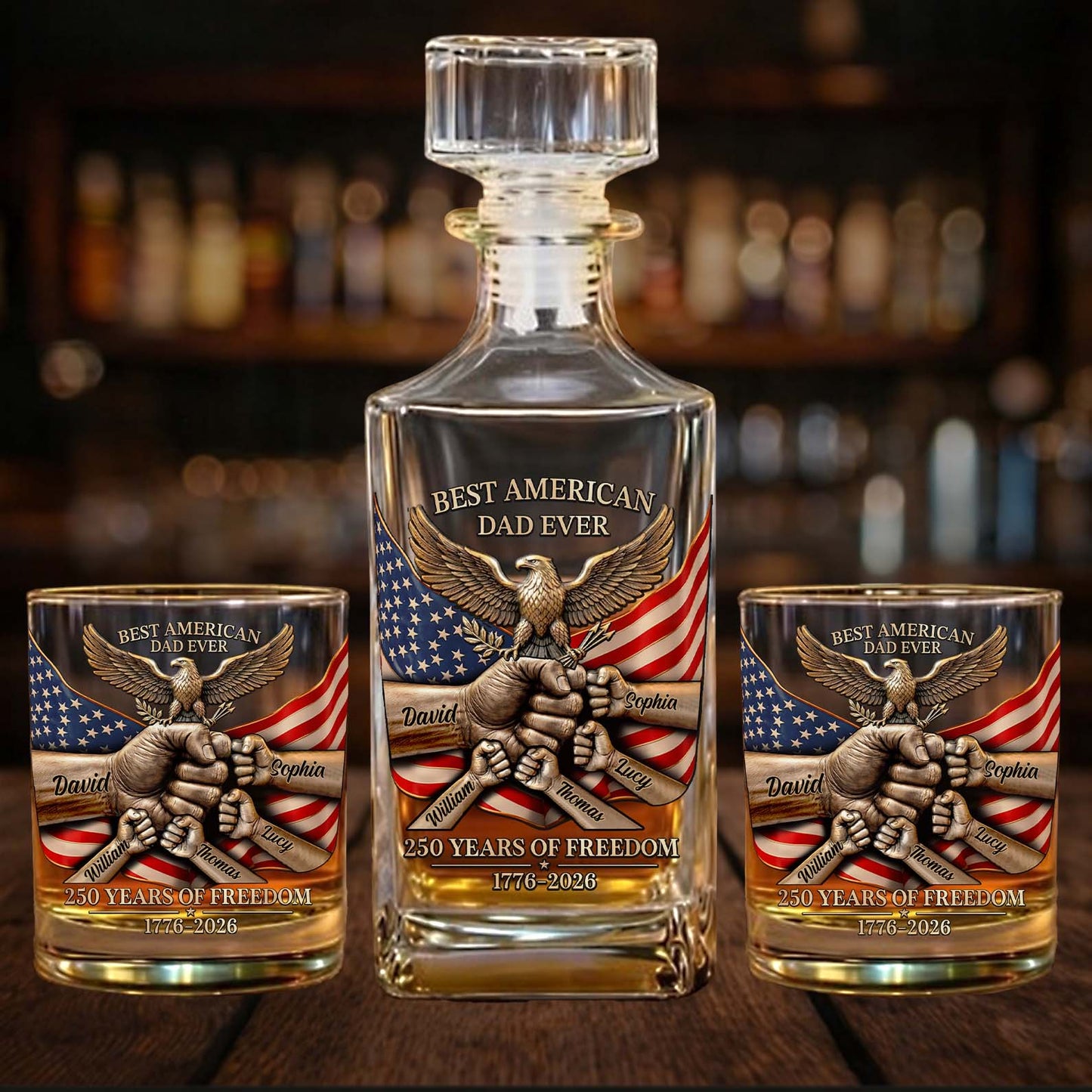Personalized 250 Years of Freedom Whiskey Decanter Set | Best American Dad Ever Whiskey Glass Whiskey Bottle 684609
