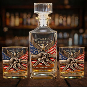 Personalized 250 Years of Freedom Whiskey Decanter Set | Best American Dad Ever Whiskey Glass Whiskey Bottle 684609