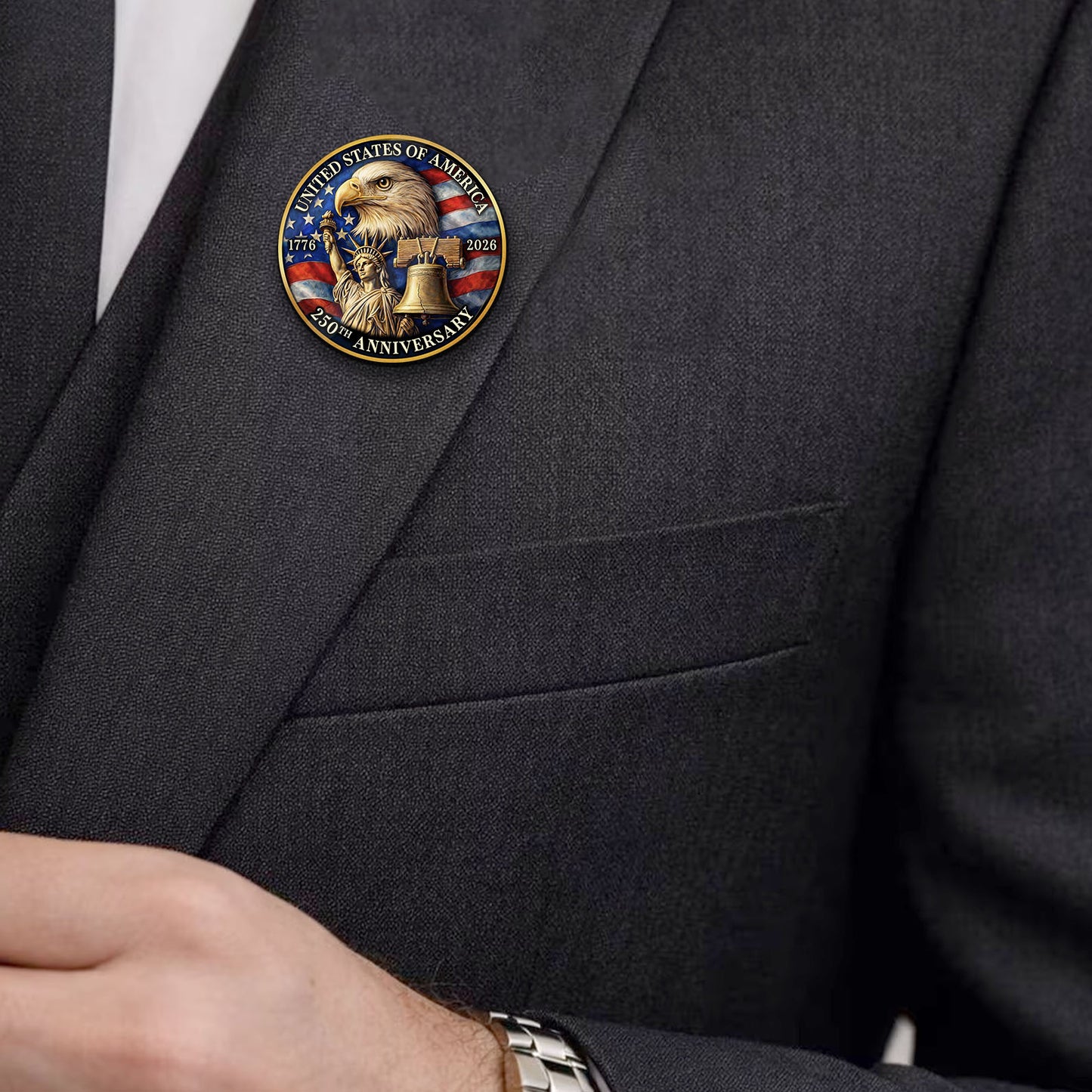 USA 250 Years Anniversary Lapel Pin 1776–2026 | Pack of 10 Patriotic Eagle Liberty Pin 684621