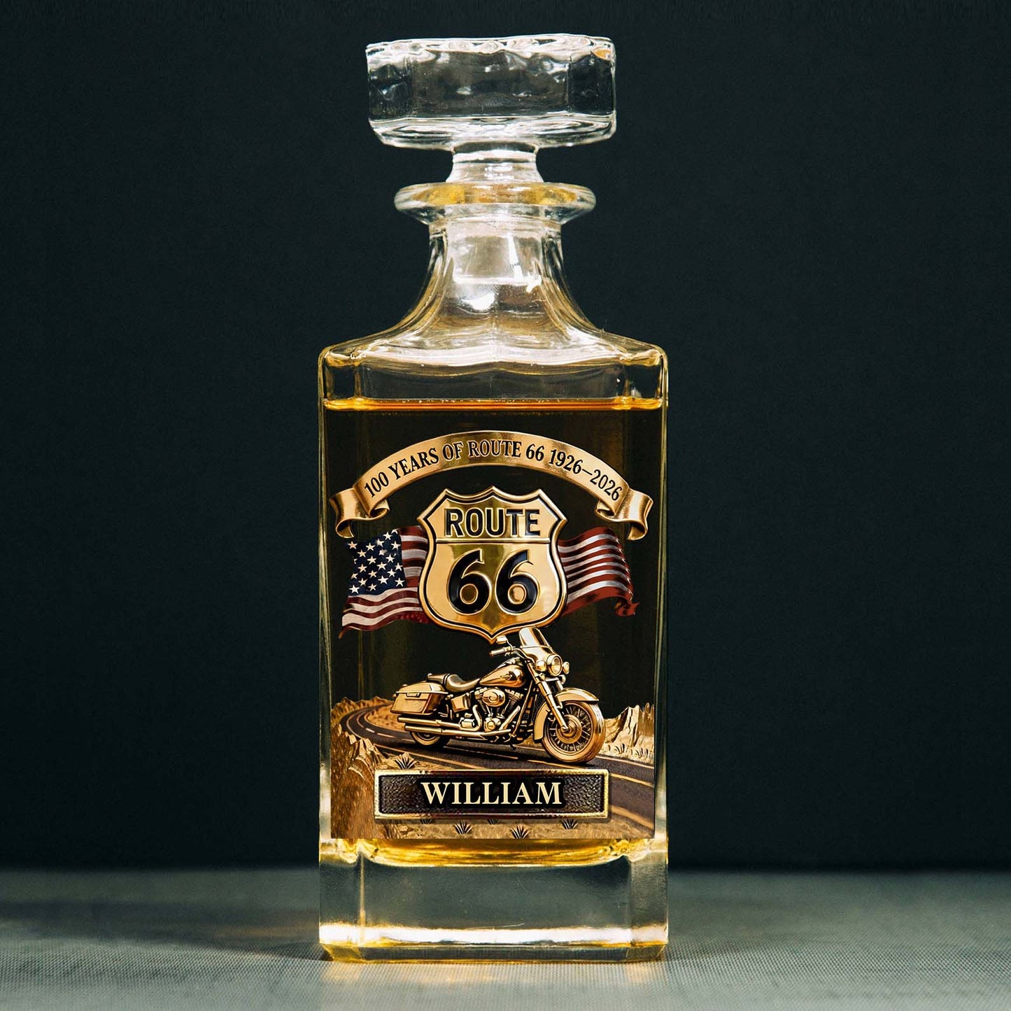 Personalized 100 Years Of Route 66 Whiskey Decanter Set | Whiskey Glass & Bottle Set Gift For Bikers 684651