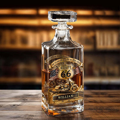 Personalized 100 Years Of Route 66 Whiskey Decanter Set | Whiskey Glass & Bottle Set Gift For Bikers 684651