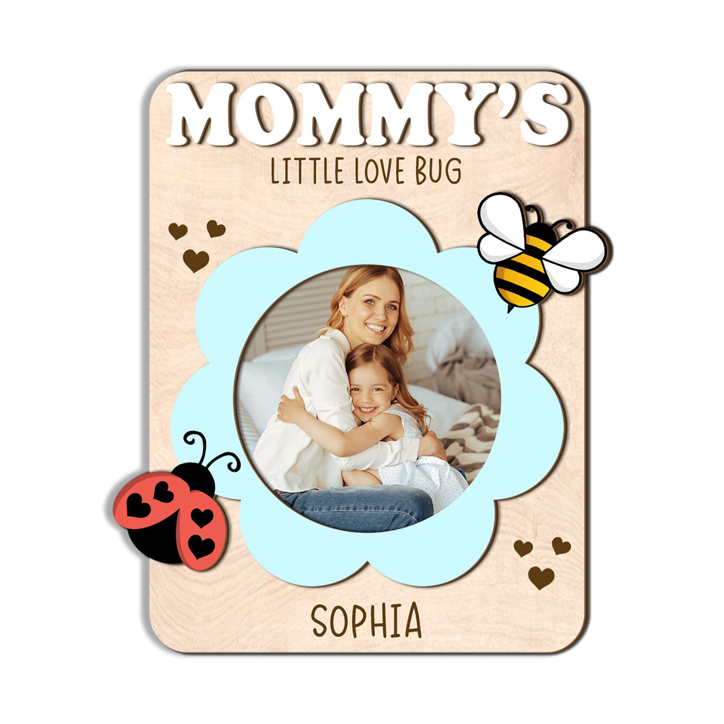 Custom Photo Wood Fridge Magnet for Mom Grandma, Personalized Love Bug Magnet, Mother's Day Gift 684687