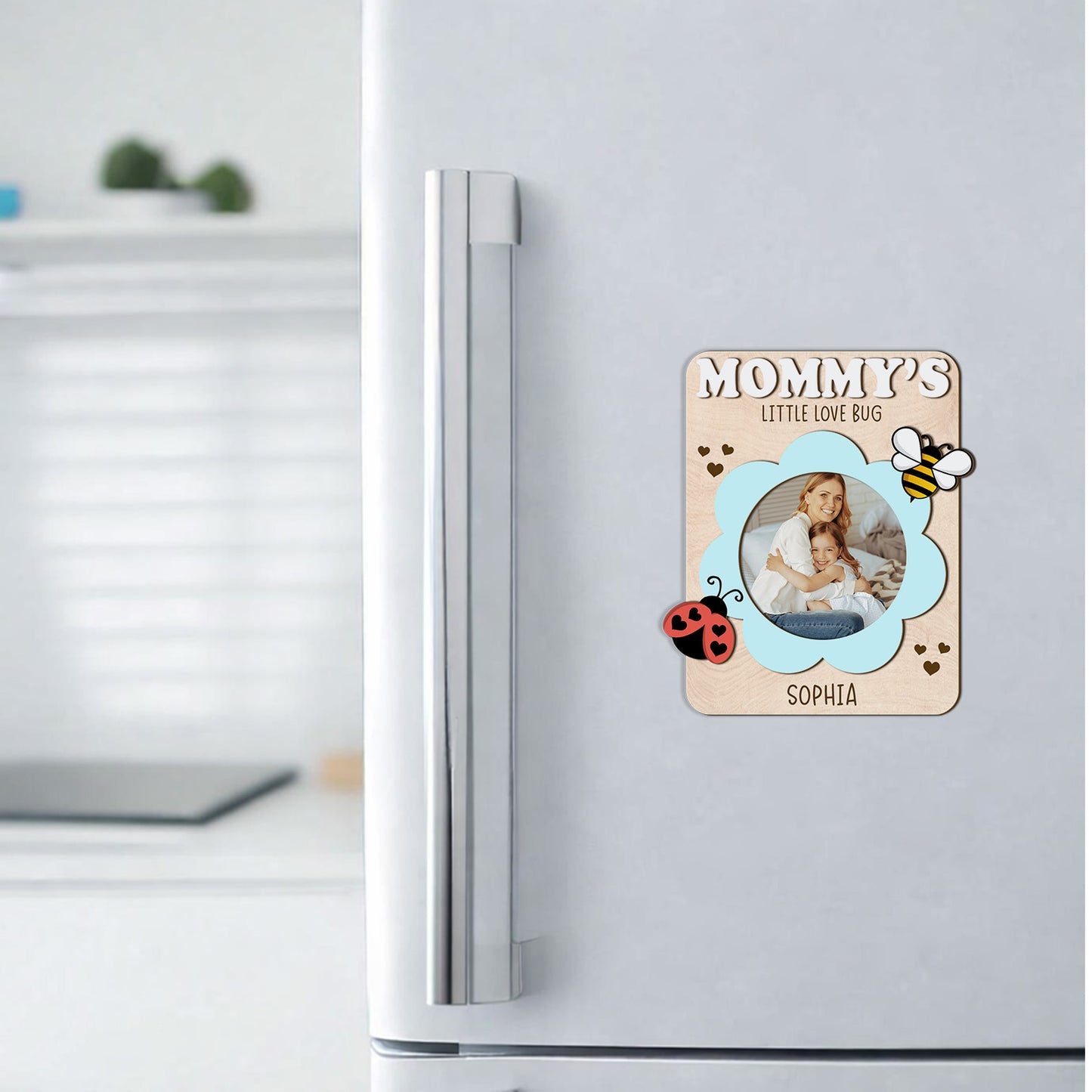 Custom Photo Wood Fridge Magnet for Mom Grandma, Personalized Love Bug Magnet, Mother's Day Gift 684687