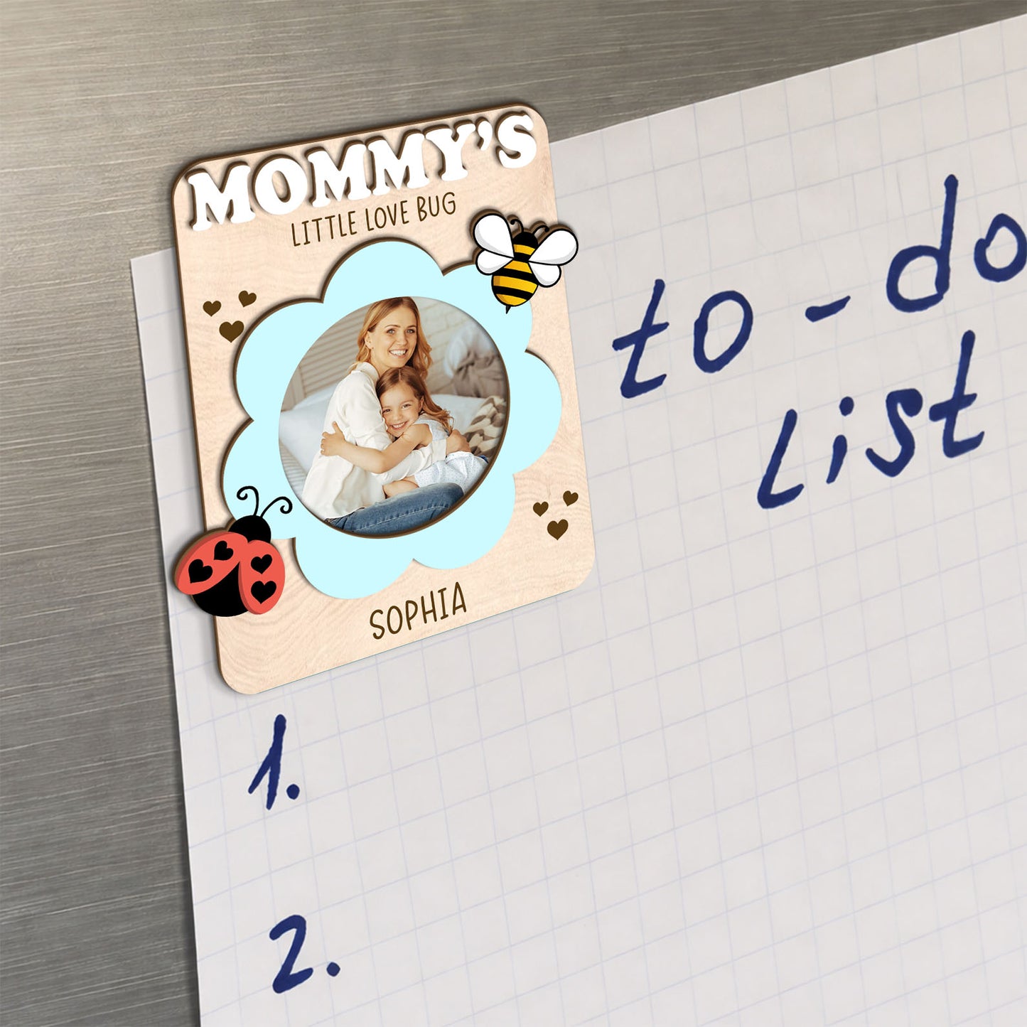 Custom Photo Wood Fridge Magnet for Mom Grandma, Personalized Love Bug Magnet, Mother's Day Gift 684687