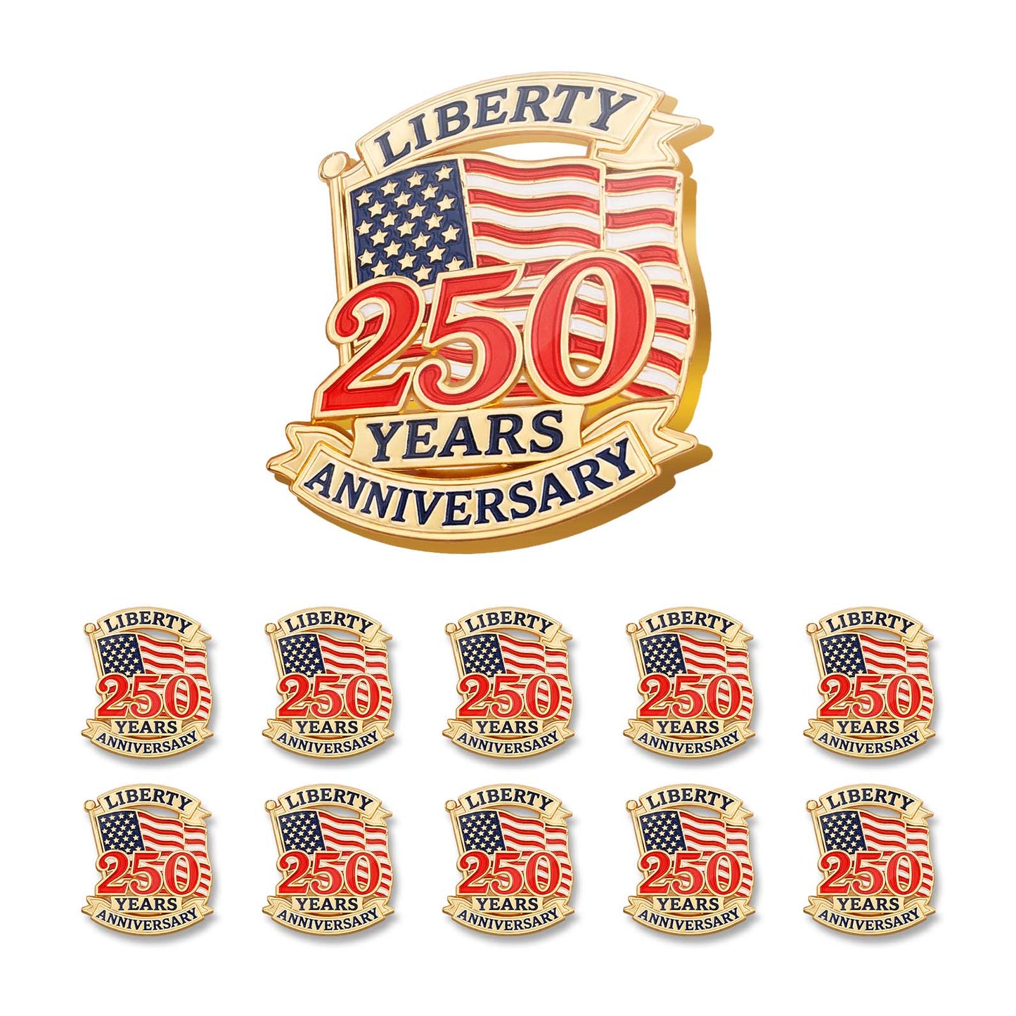 Liberty 250 Years Anniversary American Flag Lapel Pin Pack of 10, Patriotic 1776–2026 Keepsake Gift 684697