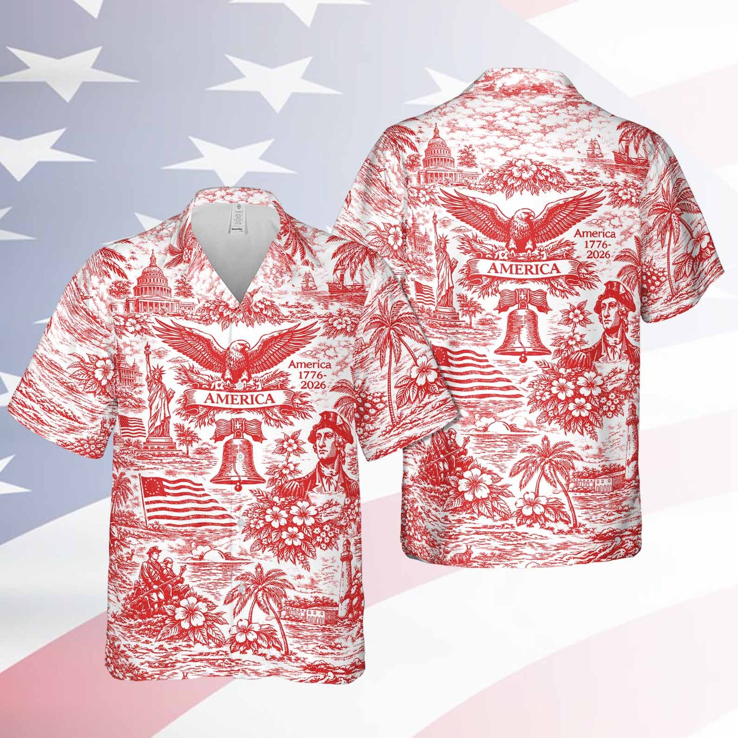 250 Years of America Hawaiian Shirt 1776–2026 | Vintage Patriotic AOP Hawaii Shirt | 4th of July Shirt 684725