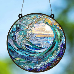 Ocean Wave Suncatcher Ornament | Beach Coastal House Window Hanging Suncatcher Gift 684754