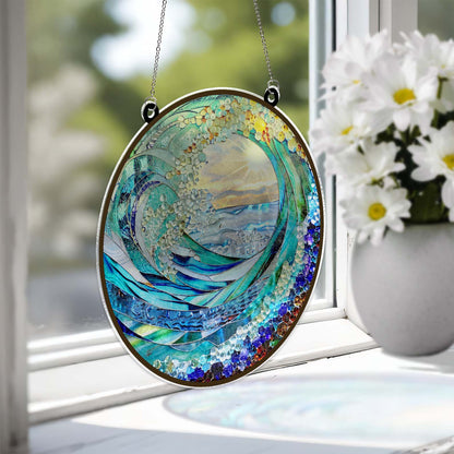Ocean Wave Suncatcher Ornament | Beach Coastal House Window Hanging Suncatcher Gift 684754