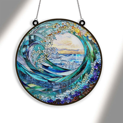 Ocean Wave Suncatcher Ornament | Beach Coastal House Window Hanging Suncatcher Gift 684754