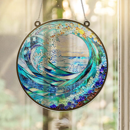Ocean Wave Suncatcher Ornament | Beach Coastal House Window Hanging Suncatcher Gift 684754