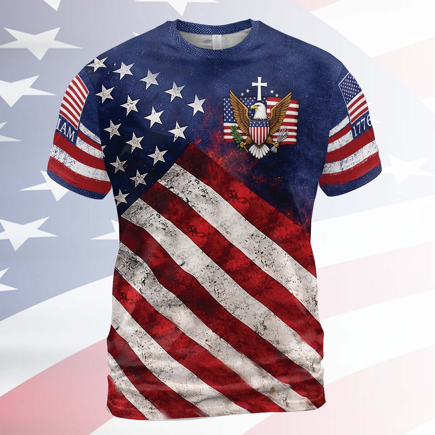 Personalized 250 Years 1776-2026 American Flag AOP Shirt, Patriotic Eagle USA All-Over Print T-Shirt 684815