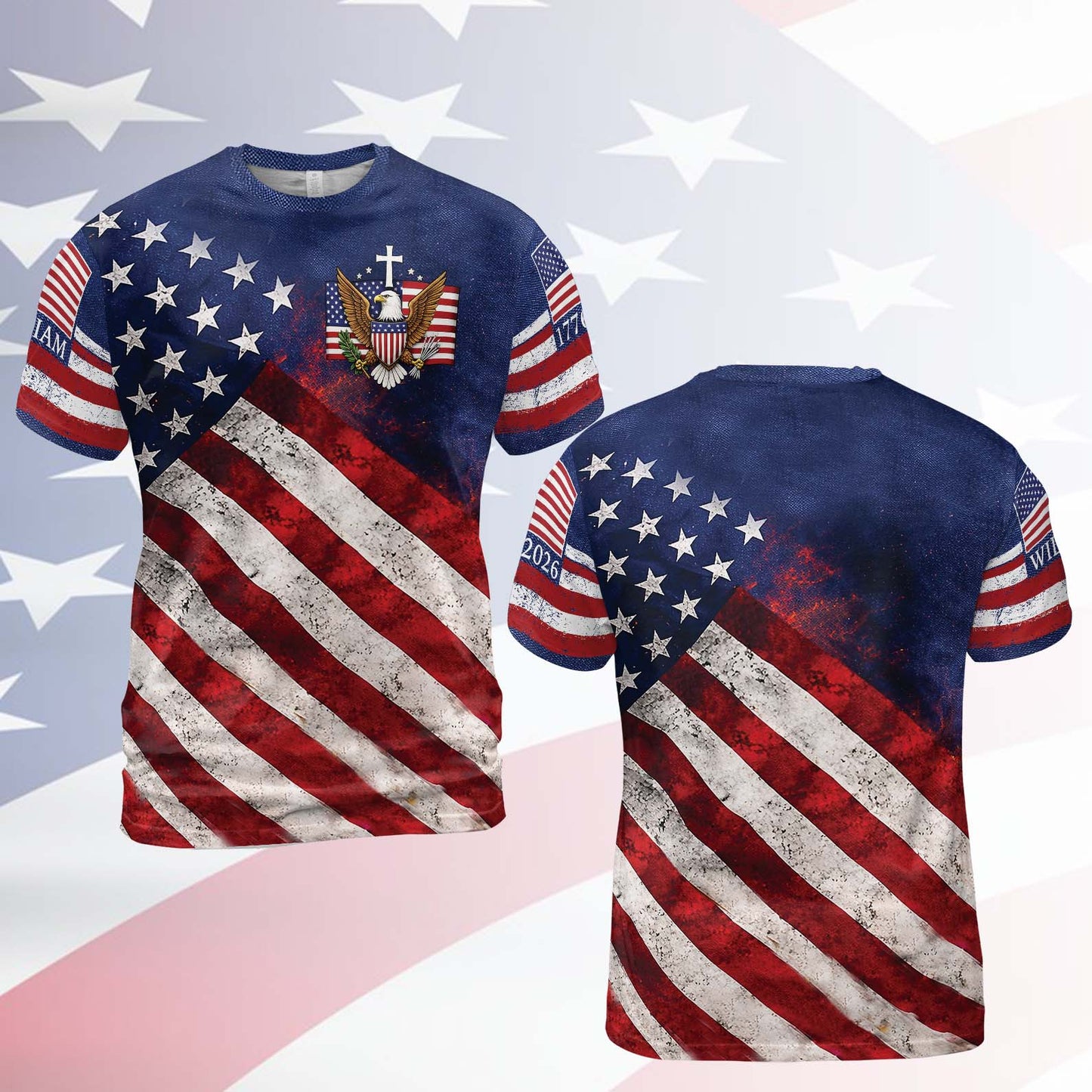 Personalized 250 Years 1776-2026 American Flag AOP Shirt, Patriotic Eagle USA All-Over Print T-Shirt 684815