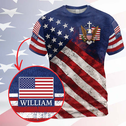Personalized 250 Years 1776-2026 American Flag AOP Shirt, Patriotic Eagle USA All-Over Print T-Shirt 684815