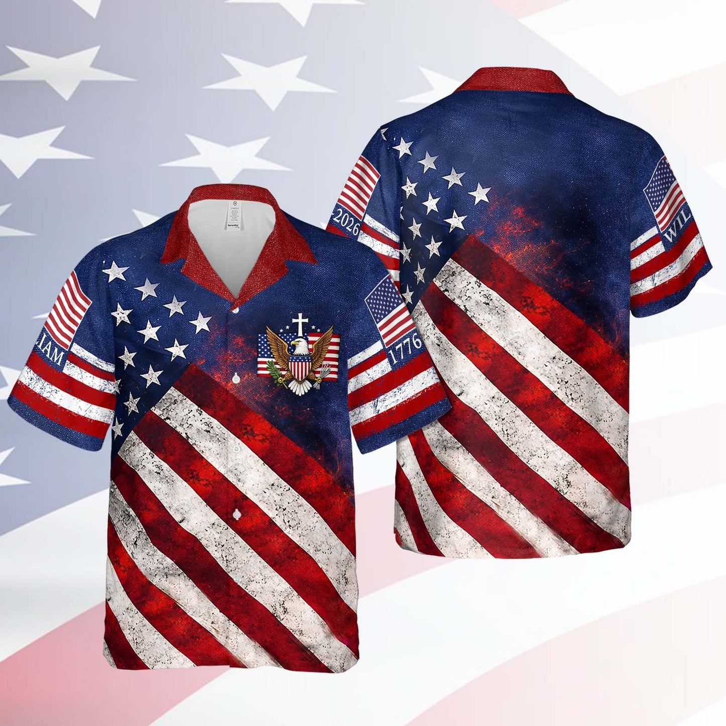 Personalized 250 Years 1776-2026 American Flag Hawaiian Shirt, Patriotic Eagle USA AOP Hawaii Shirt 684815