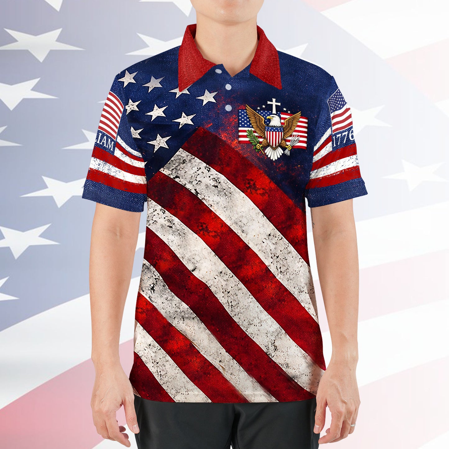 Personalized 250 Years 1776-2026 American Flag AOP Polo Shirt, Patriotic Eagle USA All-Over Print Polo T-Shirt 684815