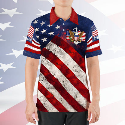 Personalized 250 Years 1776-2026 American Flag AOP Polo Shirt, Patriotic Eagle USA All-Over Print Polo T-Shirt 684815