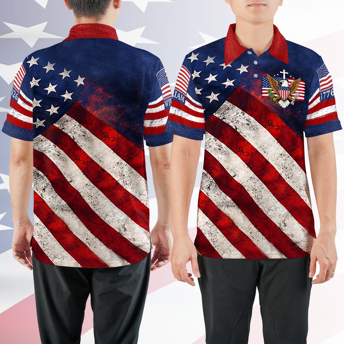 Personalized 250 Years 1776-2026 American Flag AOP Polo Shirt, Patriotic Eagle USA All-Over Print Polo T-Shirt 684815