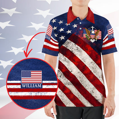 Personalized 250 Years 1776-2026 American Flag AOP Polo Shirt, Patriotic Eagle USA All-Over Print Polo T-Shirt 684815