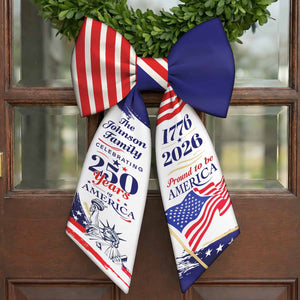250 Years America Wreath Sash, Personalized Family Name Patriotic Door Bow, 1776-2026 USA Decor 684818