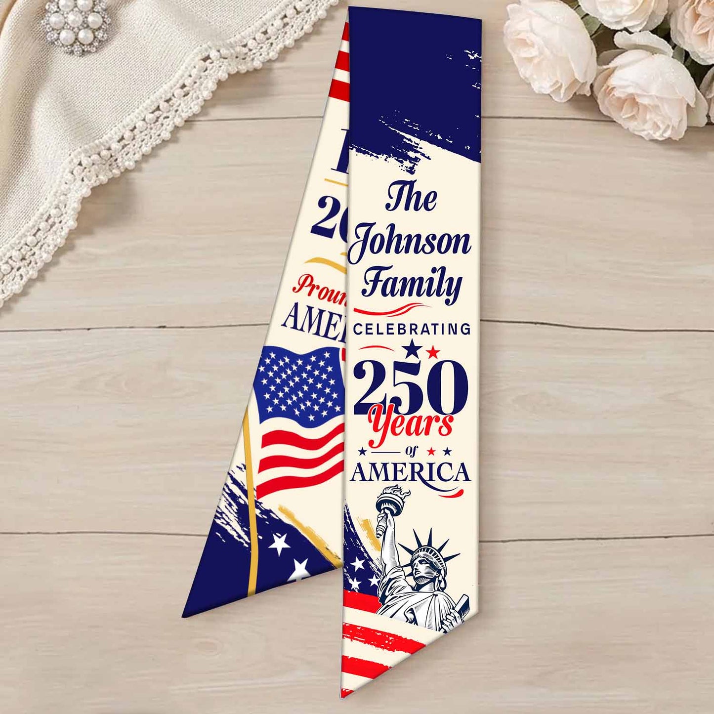 250 Years America Wreath Sash, Personalized Family Name Patriotic Door Bow, 1776-2026 USA Decor 684818