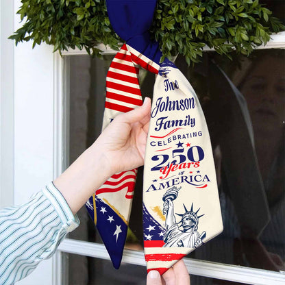 250 Years America Wreath Sash, Personalized Family Name Patriotic Door Bow, 1776-2026 USA Decor 684818