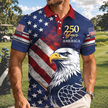 Personalized 250 Years Of America 1776–2026 Polo Shirt, Vintage Patriotic All-Over Print Polo, Independence Day Shirt 684819