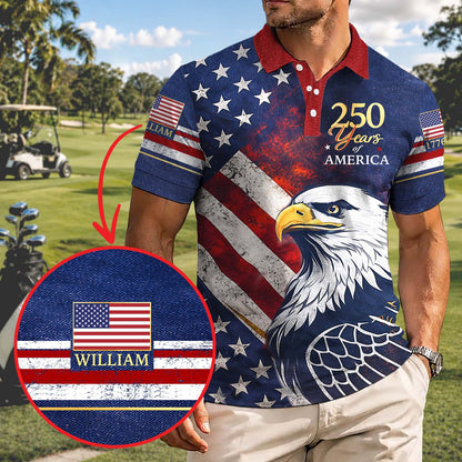 Personalized 250 Years Of America 1776–2026 Polo Shirt, Vintage Patriotic All-Over Print Polo, Independence Day Shirt 684819