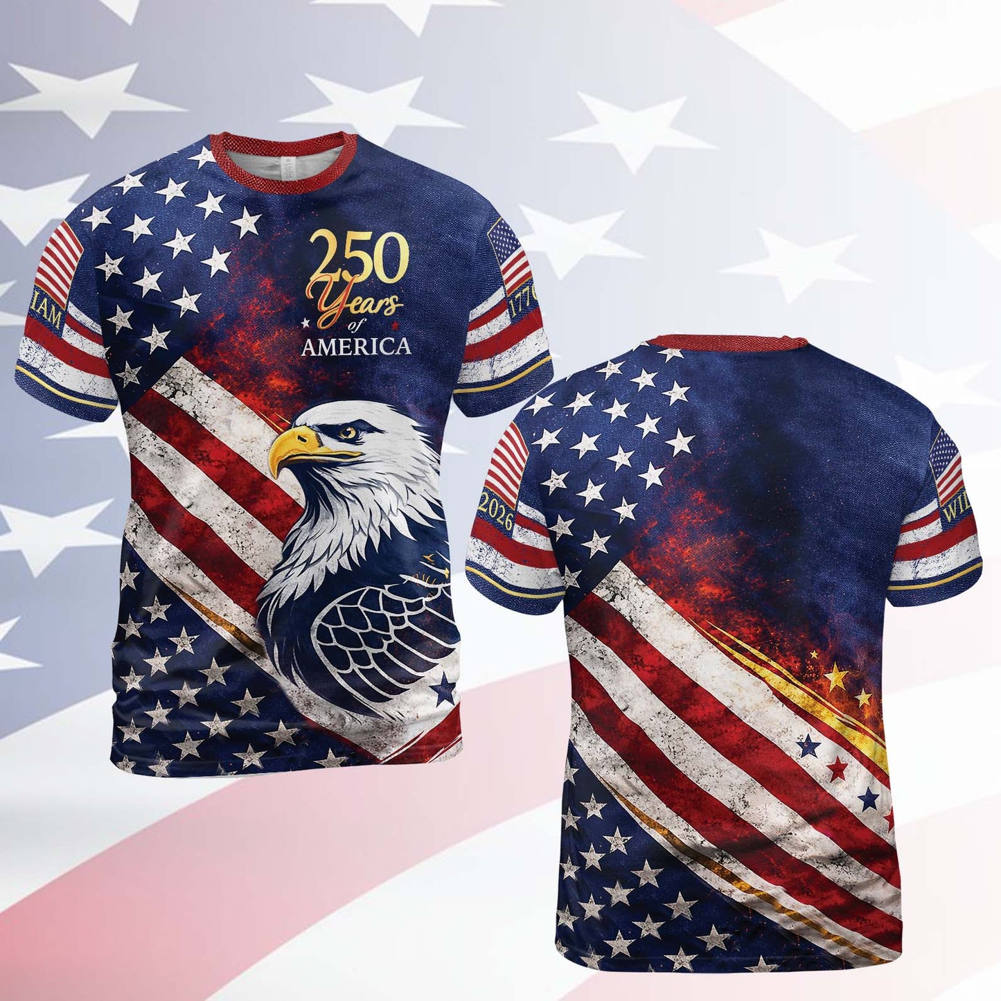 Personalized 250 Years Of America 1776–2026 AOP Shirt, Patriotic Eagle USA All-Over Print T-Shirt 684819