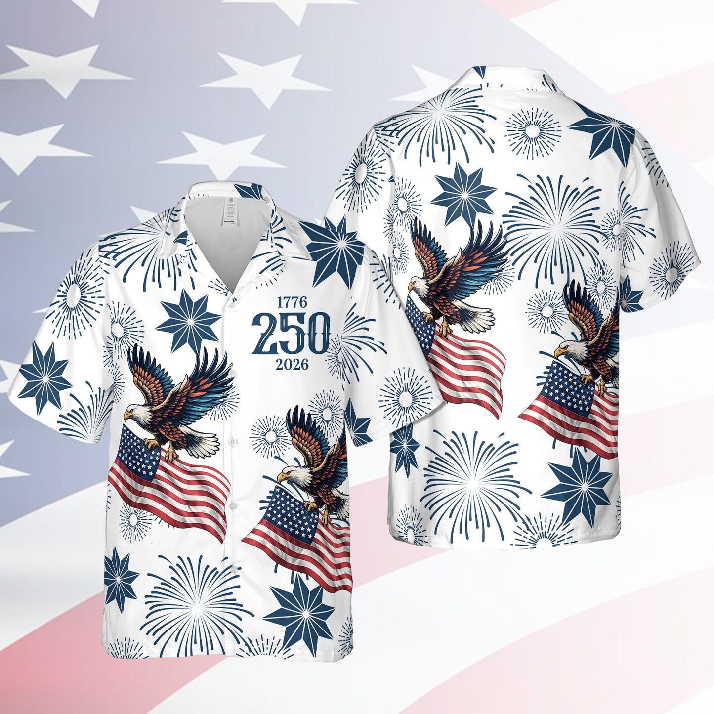 250 Years 1776-2026 Patriotic Hawaiian Shirt, Eagle US Flag AOP Hawaii Shirt, 4th of July Gift 684847