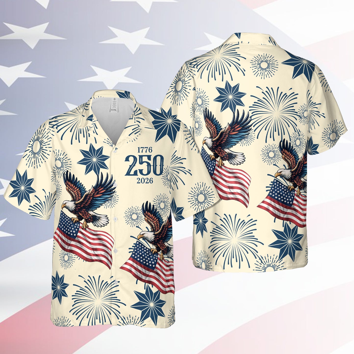 250 Years 1776-2026 Patriotic Hawaiian Shirt, Eagle US Flag AOP Hawaii Shirt, 4th of July Gift 684847