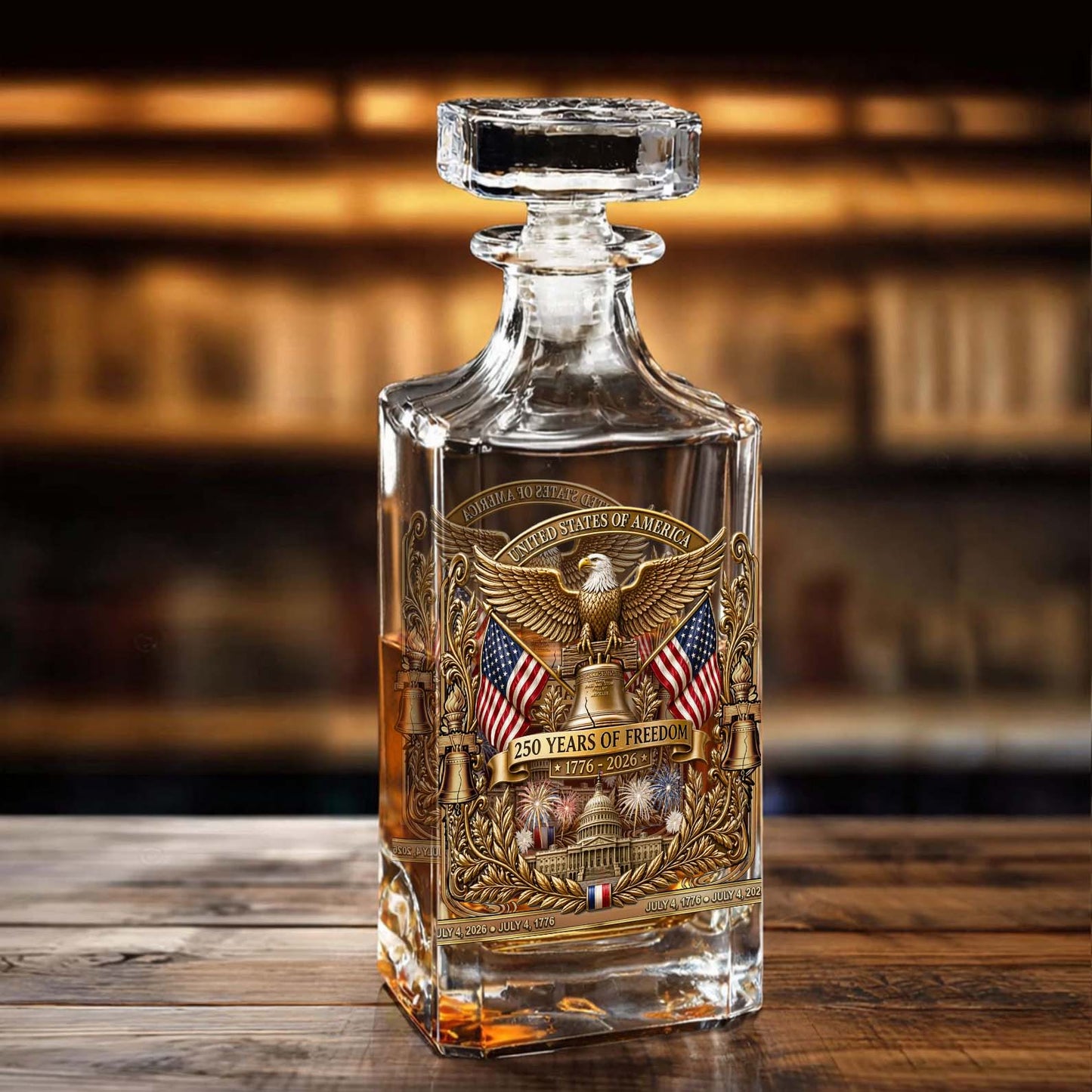 250 Years Of Freedom Whiskey Decanter Set | Patriotic 1776–2026 Whiskey Bottle Whiskey Glass 684853