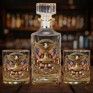 250 Years Of Freedom Whiskey Decanter Set | Patriotic 1776–2026 Whiskey Bottle Whiskey Glass 684853